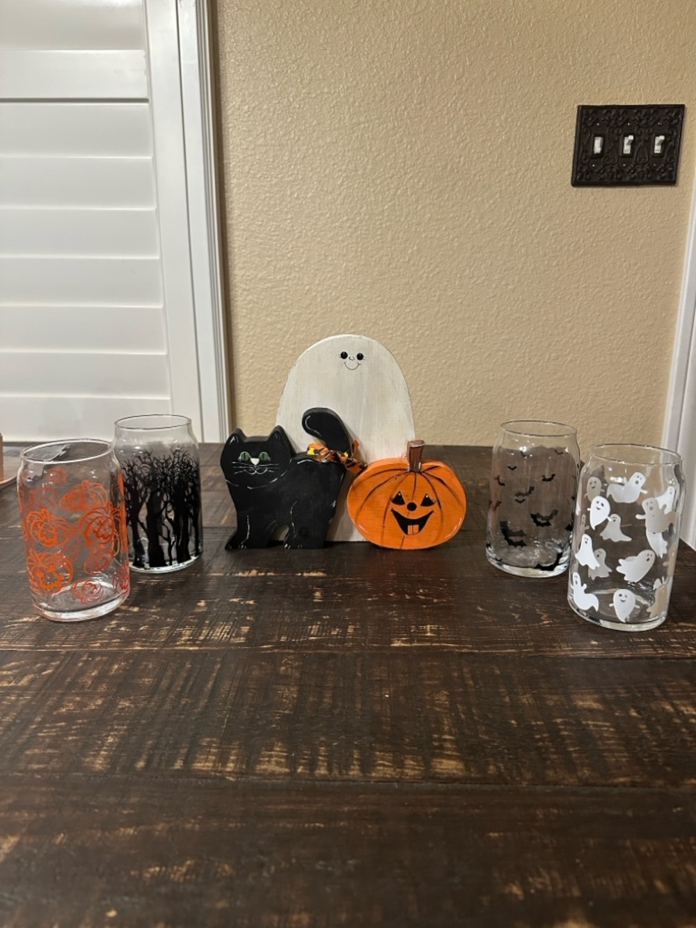 Wood Halloween Trio Wall Decor - Ghost, Black Cat & Pumpkin - Orange/Black/White